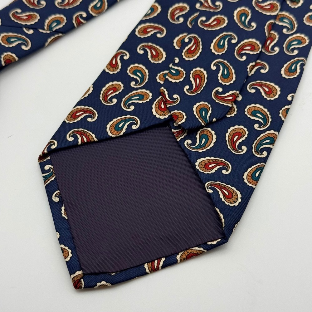 Rooster Mens Silk Tie Navy Blue Paisley Pattern Made in USA 3.75 Inch Width - Picture 9 of 10